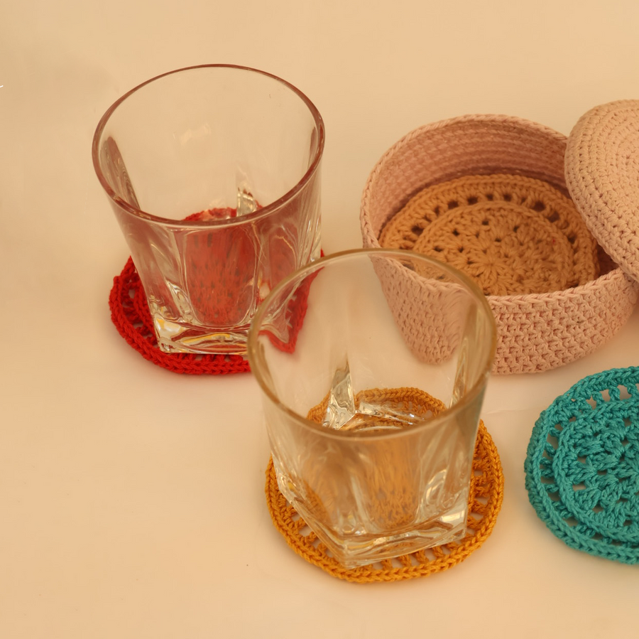 Set of 4 Coasters & Mini Basket