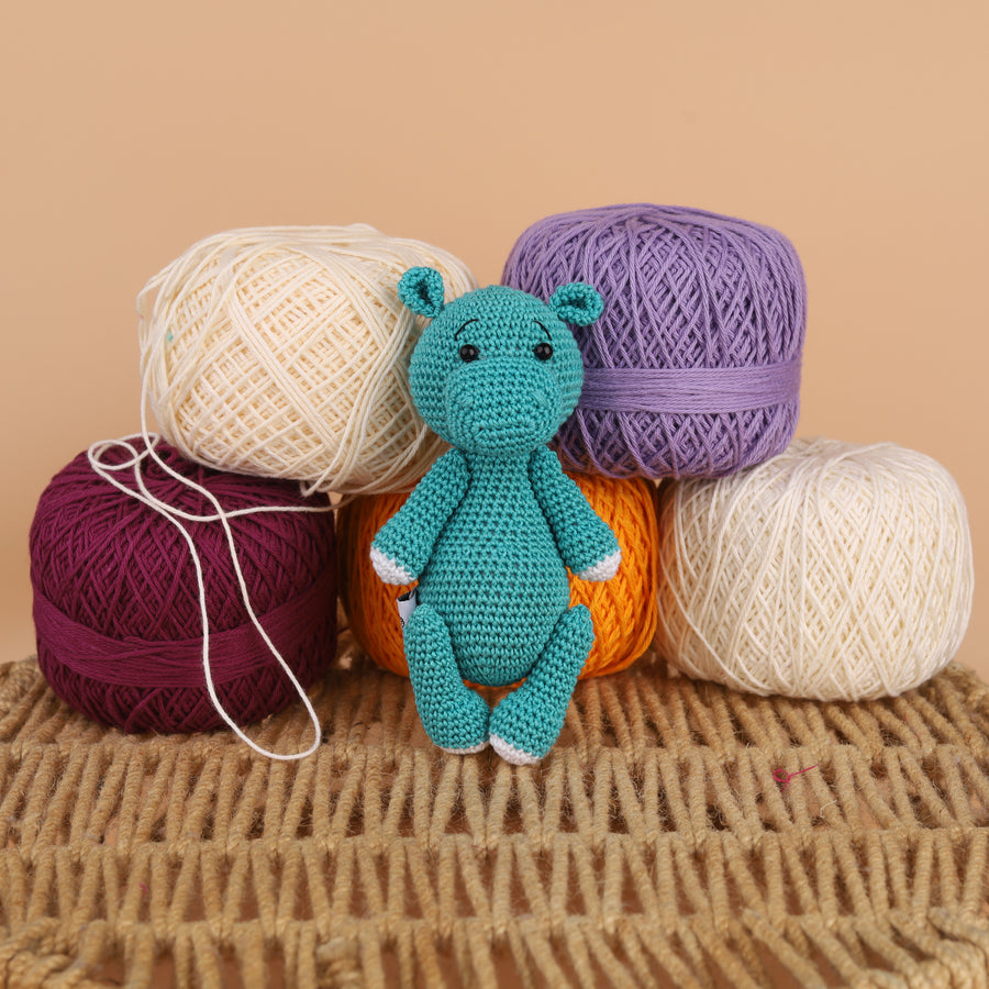 Cotton Crochet Blue Hippo Stuff Toy