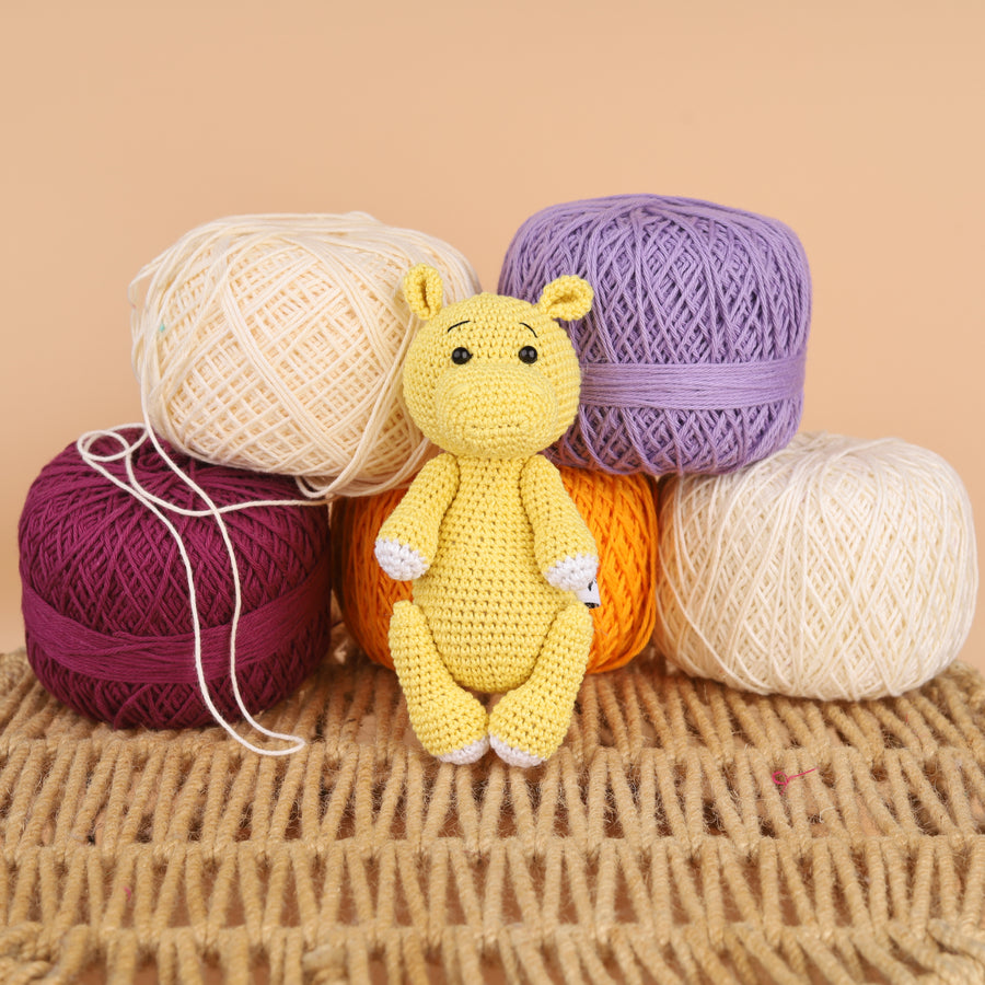 Cotton Crochet Yellow Hippo Stuff Toy